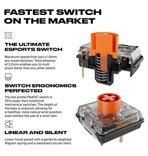 FNATIC STREAK65 - Teclado Mecánico Compacto para Juegos RGB Retroiluminación LED - Interruptor Lineal Speed, Silencioso - Diseño del 65% (60 65) - Perfil Bajo - Teclado Gaming (Español; QWERTY)