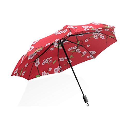 Fold Up Beach Umbrella Chinese Sakura Kimono Red Seamless Vector Windproof Windproof Travel Umbrella Rain & Wind Resistant Compact and Lightweight For Business and Travels