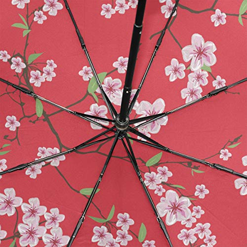 Fold Up Beach Umbrella Chinese Sakura Kimono Red Seamless Vector Windproof Windproof Travel Umbrella Rain & Wind Resistant Compact and Lightweight For Business and Travels