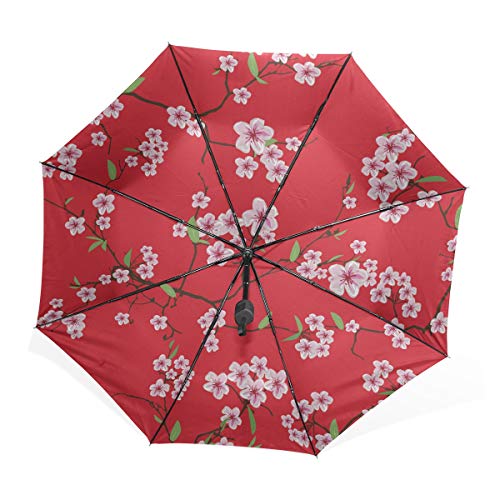 Fold Up Beach Umbrella Chinese Sakura Kimono Red Seamless Vector Windproof Windproof Travel Umbrella Rain & Wind Resistant Compact and Lightweight For Business and Travels