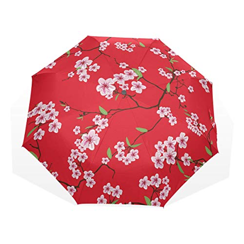 Fold Up Beach Umbrella Chinese Sakura Kimono Red Seamless Vector Windproof Windproof Travel Umbrella Rain & Wind Resistant Compact and Lightweight For Business and Travels