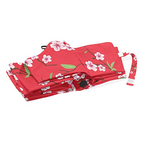 Fold Up Beach Umbrella Chinese Sakura Kimono Red Seamless Vector Windproof Windproof Travel Umbrella Rain & Wind Resistant Compact and Lightweight For Business and Travels