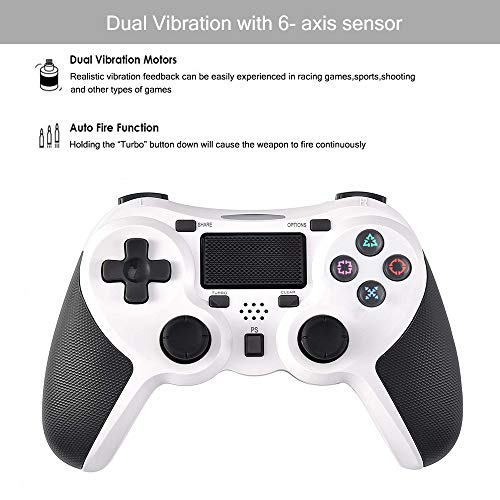 FONCBIEN Controlador Inalámbrico Playstation4, Controlador Inalámbrico Gamepads Manija del Juego Joypad con Los Botones De Activación Playstation 4 y Windows (White)