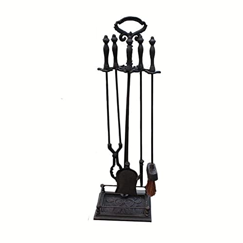 Forged Iron Fireplace Tools 5 Piece Wrought Iron Fireplace Tool Set for Brick Fireplace Fireplace Tools Set with Loop Tops
