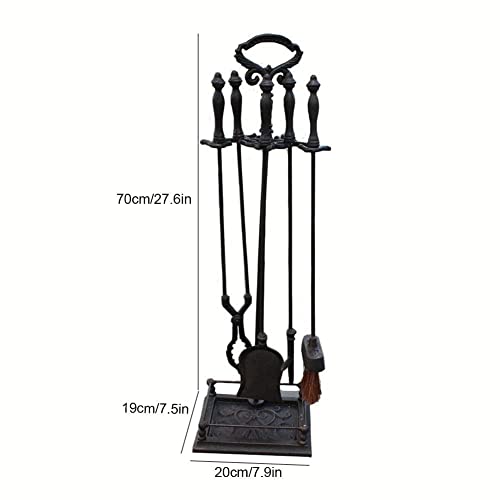 Forged Iron Fireplace Tools 5 Piece Wrought Iron Fireplace Tool Set for Brick Fireplace Fireplace Tools Set with Loop Tops