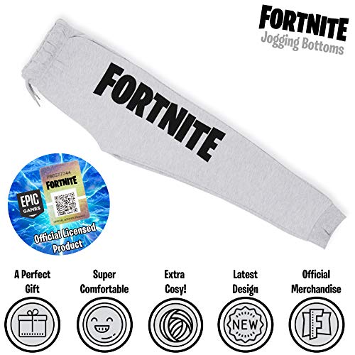 Fortnite Pantalon Chandal Niño, Pantalones de Deporte Niño Algodon 100%, Merchandising Oficial Regalos para Niños y Adolescentes 7-14 Años (Gris, 9/10 años)