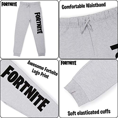 Fortnite Pantalon Chandal Niño, Pantalones de Deporte Niño Algodon 100%, Merchandising Oficial Regalos para Niños y Adolescentes 7-14 Años (Gris, 9/10 años)