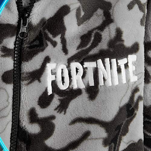 Fortnite Pijama Niño Entero con Capucha, Pijama Mono de Forro Polar, Pijamas Niños Diseño Gamer, Regalos para Niños y Adolescentes 7-14 Años (Camo Gris, 7-8 años, 7_Years)
