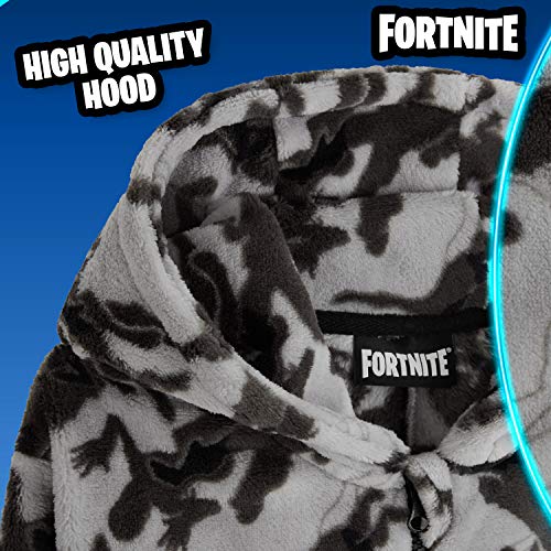 Fortnite Pijama Niño Entero con Capucha, Pijama Mono de Forro Polar, Pijamas Niños Diseño Gamer, Regalos para Niños y Adolescentes 7-14 Años (Camo Gris, 7-8 años, 7_Years)