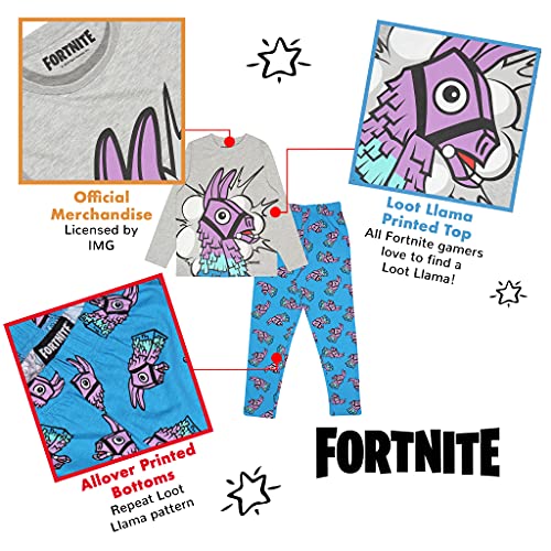 Fortnite Pyjamas Juego de Pijama, Azul/Blanco Heather Grey, 8-9 Años para Niños