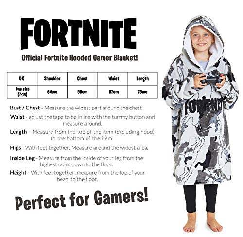 Fortnite Sudadera Manta Con Capucha, Sudaderas de Forro Polar Super Suave Invierno, Bata de Estar Por Casa, Regalos Para Niños y Adolescentes 7- 14 Años (gris)