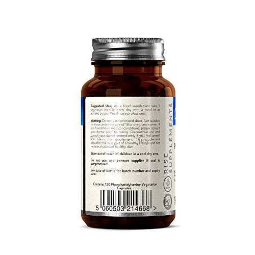 Fosfatidilserina [20%] 150 mg (de Soja) | 120 Cápsulas Veganas | Hecho en el Reino Unido - Sin OGM | Rise Supplements