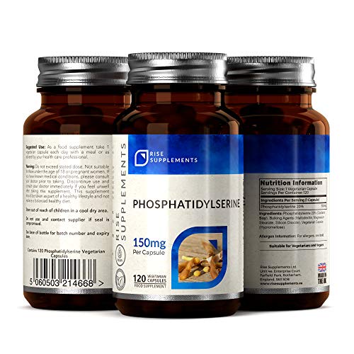 Fosfatidilserina [20%] 150 mg (de Soja) | 120 Cápsulas Veganas | Hecho en el Reino Unido - Sin OGM | Rise Supplements