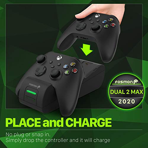 Fosmon Dual 2 MAX Cargador Compatible con Mando Xbox Series X/S (2020), Xbox One/One X/One S Elite Controller, (Doble Estación) Estación de Carga Rápida con 2x 2200mAh Ni-MH Batería Recargable - Negro