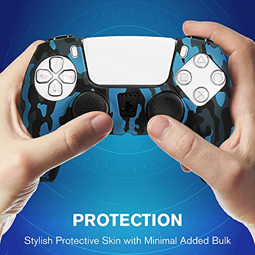 Fosmon Silicona Antideslizante Funda Protectora Compatible con de Mando Sony PS5 DualSense (2 Pièces - Camo Negro/Azul), Anti-Sudor Tacto Suave Carcasa Ergonómica con 8 x Pro Tapas de Joysitcks
