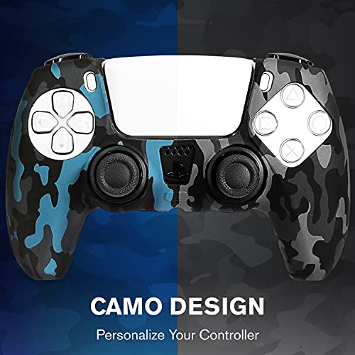 Fosmon Silicona Antideslizante Funda Protectora Compatible con de Mando Sony PS5 DualSense (2 Pièces - Camo Negro/Azul), Anti-Sudor Tacto Suave Carcasa Ergonómica con 8 x Pro Tapas de Joysitcks