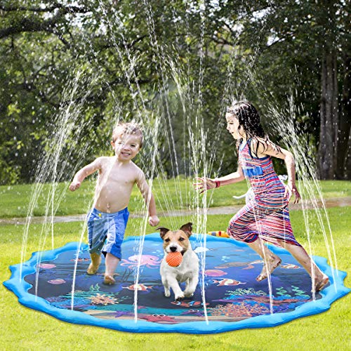 Fostoy Splash Pad,Aspersor de Juego, 170cm Almohadilla de Aspersión con Animales Marinos , para Niños 2+ Años Jardin Playa Fiesta Al Aire Libre,Engrosamiento de PVC