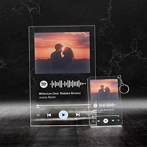 Foto Personalizada CÓDIGO DE CANCIÓN Llavero DE SPOTIFY Personalizado Tablero DE MÚSICA ACRÍLICO con CÓDIGO DE SPOTIFY ESCANEABLE para Reproducir, Regalo (Blanco, Llavero + Placa 15 x 20 cm)