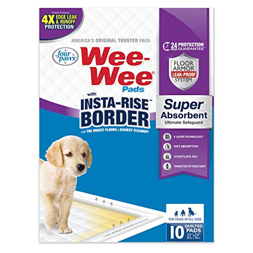 Four Paws Wee-Wee Pads Insta-Rise Border Super Absorbent 22x23 Dog Pads 10 Count