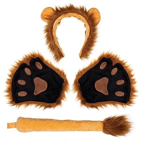 FRCOLOR Juego de orejas de león y cola de león, diadema, cola, cuello, patas, accesorios, disfraz de Halloween para niños y adultos