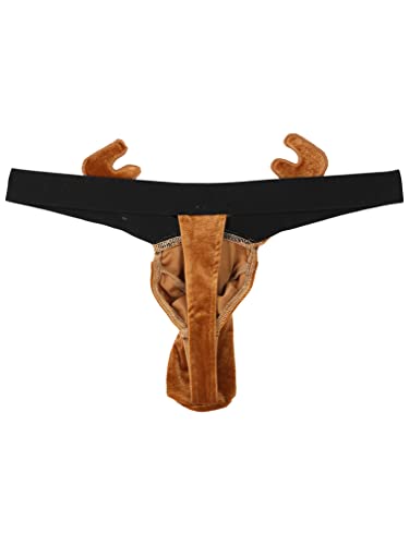 Freebily Disfraz Navideño de Lencería Tanga para Hombres Adultos Ropa Interior de Reno Chulo Divertido para Fiesta Navidad Carnaval Despedida de Soltero Marrón B L