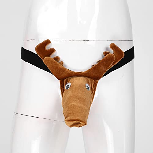 Freebily Disfraz Navideño de Lencería Tanga para Hombres Adultos Ropa Interior de Reno Chulo Divertido para Fiesta Navidad Carnaval Despedida de Soltero Marrón B L