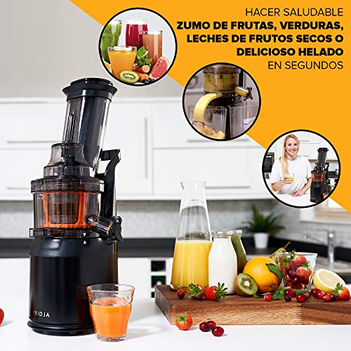 Fruta y Vegetal Cold Press Extractor de Jugo Slow Juicer, Sorbete y Helado de Frutas - Boca Ancha de 75MM, Extractor de Masticación Lenta, Sin BPA, 240W, Acero Inoxidable Negro Fridja f1900