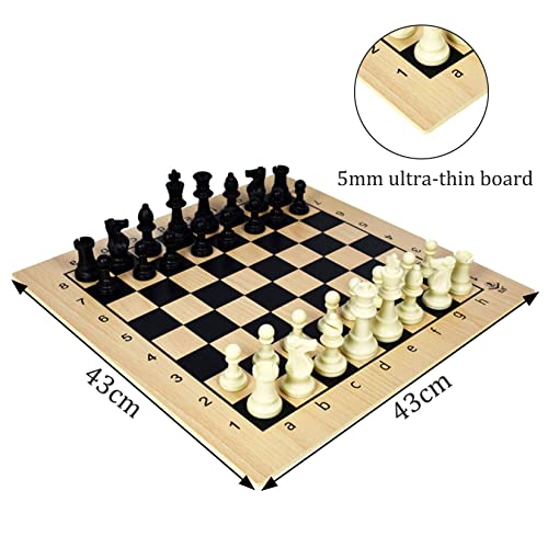 FTFTO Chess Set Travel Tabletop Game with 5mm Ultra-Thin Wooden Chess Board Parent-Child Chess Teaching 43x43cm