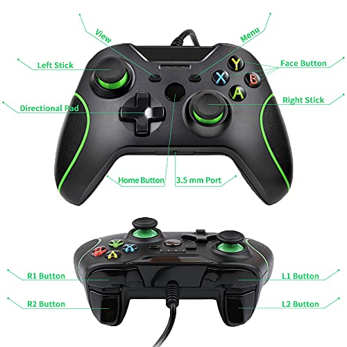 FTFVaska Mando Xbox One con Cable, Gamepad con Cable USB, con Función de Vibración Dual, Diseño Ergonómico, Compatible con Xbox One/X/S/Elite y Windows7/8/10(Blanco)