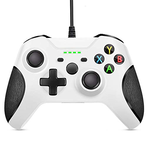 FTFVaska Mando Xbox One con Cable, Gamepad con Cable USB, con Función de Vibración Dual, Diseño Ergonómico, Compatible con Xbox One/X/S/Elite y Windows7/8/10(Blanco)