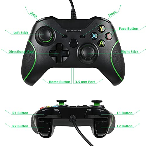 FTFVaska Mando Xbox One con Cable, Gamepad con Cable USB, con Función de Vibración Dual, Diseño Ergonómico, Compatible con Xbox One/X/S/Elite y Windows7/8/10(Blanco)