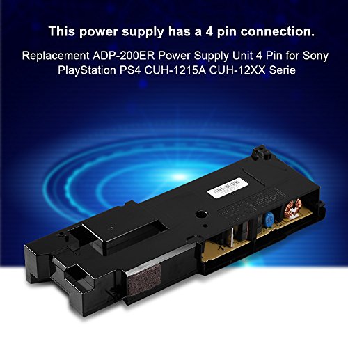 Fuente de alimentación de repuesto, unidad de fuente de alimentación de repuesto ADP-200ER de 4 pines para Sony PlayStation PS4 CUH-1215A Serie CUH-12XX, hecha de ABS, resistente al desgaste y anticor