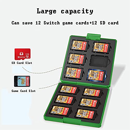 Funda de Juego-Compatible para Nintendo Switch Compatible con 12 Ranuras para Almacenamiento de Tarjetas de Juego y 12 Ranuras para Tarjetas SD, Estuche para Switch Lite NS NX (Minecraft/Green)