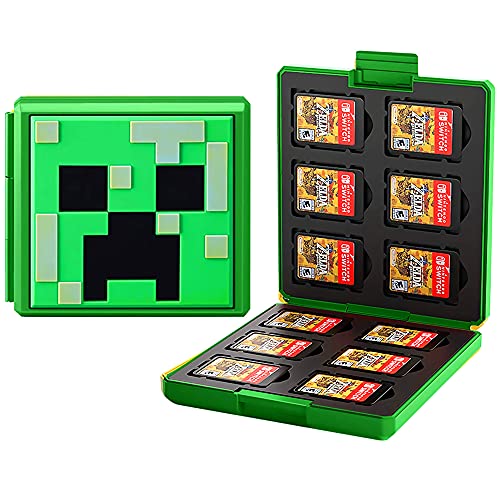 Funda de Juego-Compatible para Nintendo Switch Compatible con 12 Ranuras para Almacenamiento de Tarjetas de Juego y 12 Ranuras para Tarjetas SD, Estuche para Switch Lite NS NX (Minecraft/Green)