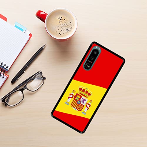 Funda Negra para Sony Xperia 5 III, Ilustración 2, Bandera de España, Carcasa Silicona Flexible TPU