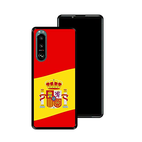 Funda Negra para Sony Xperia 5 III, Ilustración 2, Bandera de España, Carcasa Silicona Flexible TPU