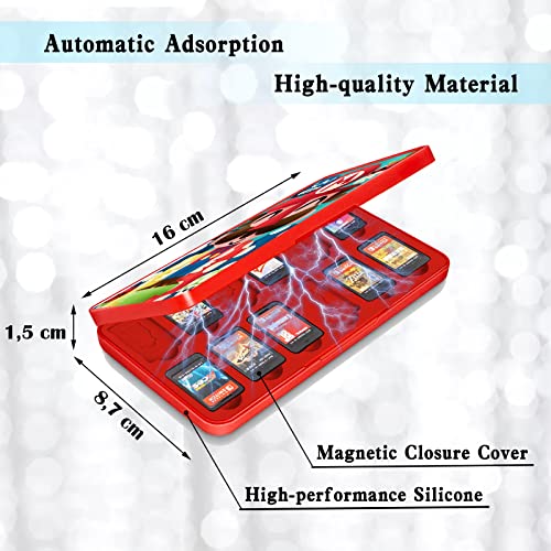 Funda para Almacenamiento de 24 Juegos para Nintendo Switch y 24 TF Card, Estuche para Tarjetas de Memoria, Nueva Estuche Cartuchos para Nintendo Switch con Patrón Dinámico 3D (Mario)