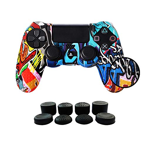 Funda para Cubrir el Mando de PS4 con 8 Grips para Pulgares, Funda Antideslizante de Silicona, Carcasa Protectora para Mando de PS4 / Slim/Pro