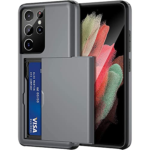 Funda para Samsung Galaxy S21 Ultra 5G, Funda Cartera Billetera para Samsung Galaxy S21 Ultra Carcasa [tarjetero], Hard PC Silicona TPU Bumper Antigolpes Case para Samsung Galaxy S21 Ultra (gris)