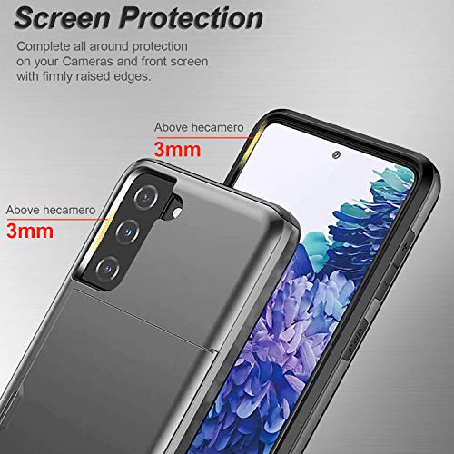 Funda para Samsung Galaxy S21 Ultra 5G, Funda Cartera Billetera para Samsung Galaxy S21 Ultra Carcasa [tarjetero], Hard PC Silicona TPU Bumper Antigolpes Case para Samsung Galaxy S21 Ultra (gris)