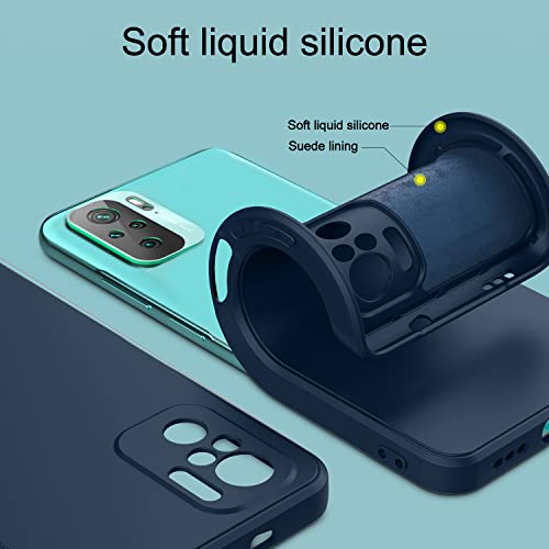 Funda para Xiaomi Redmi Note 10 5G/Poco M3 Pro 5G con 3 Unidades Cristal Templado, Carcasa de Sedoso-Tacto Suave Silicona Líquida, Cubierta a Prueba de Golpes con Forro de Microfibra, Azul