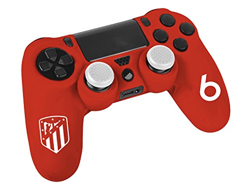 Funda protectora de silicona para mando PS4 - Carcasa blanda antideslizante con Thumb grips caps de precisión para joysticks – Accesorios videojuegos con licencia oficial Atlético de Madrid