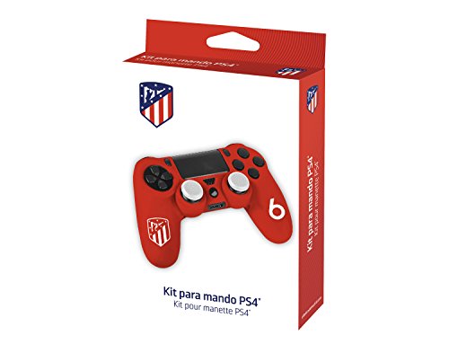 Funda protectora de silicona para mando PS4 - Carcasa blanda antideslizante con Thumb grips caps de precisión para joysticks – Accesorios videojuegos con licencia oficial Atlético de Madrid