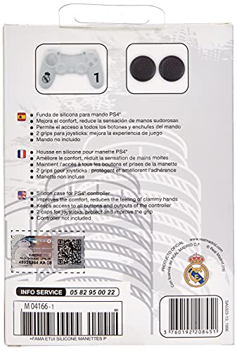 Funda protectora de silicona para mando PS4 - Carcasa blanda antideslizante con Thumb grips caps de precisión para joysticks – Accesorios videojuegos con licencia oficial Real Madrid