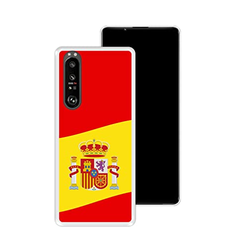 Funda Transparente para Sony Xperia 1 III, Ilustración 2, Bandera de España, Carcasa Silicona Flexible TPU