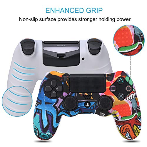 Fundas para Mando PS4/PS4 Pro/PS4 Slim Dualshock 4, Silicona Carcasa Protectora Antideslizante para Play 4/playstation 4( 2 × vistoso Personalizado cubierta de Mando PS4 + 8 × Grips para Pulgares PS4)