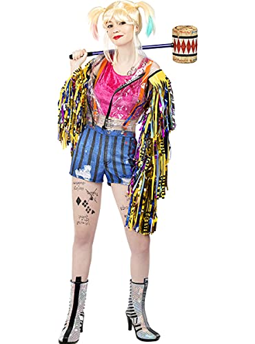 Funidelia | Disfraz de Harley Quinn con Flecos - Birds of Prey Oficial para Mujer Talla XL ▶ Superhéroes, DC Comics, Suicide Squad, Villanos - Color: Multicolor - Licencia: 100% Oficial