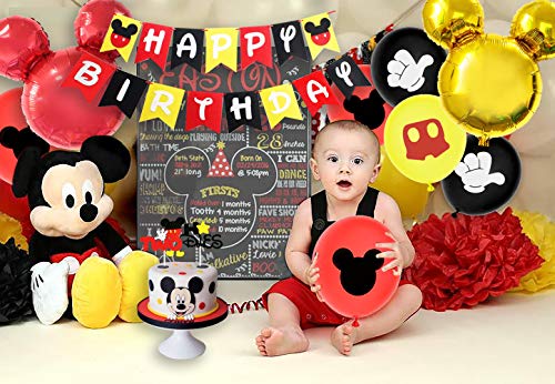 Funmemoir Decoraciones temáticas de Mickey para el Segundo cumpleaños para niños Oh Twodles decoración para Tartas Globos de Aluminio Cartel de Bienvenida de Mickey suspensión de Puerta
