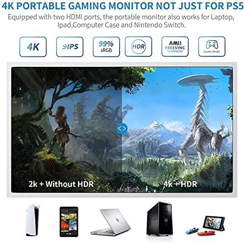G-STORY 15,6” PS5 Monitor, UHD 4K Portable Monitor PS5, IPS Gaming Monitor for PS5 Dual Speakers, HDMI, HDR, FreeSync, Game Mode, PS5 Monitor