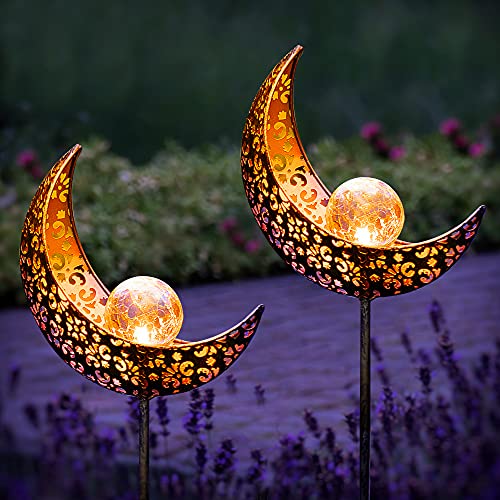 Gadgy Juego de 2 Luces Solares Jardin | Luz de Luna Decorativa | Material de Metal | IP65 Impermeable